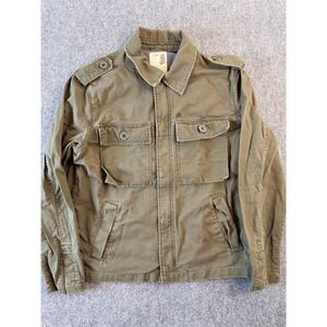 Old Navy Mens Field Jacket L Olive Green Cotton Utility Military Button Front